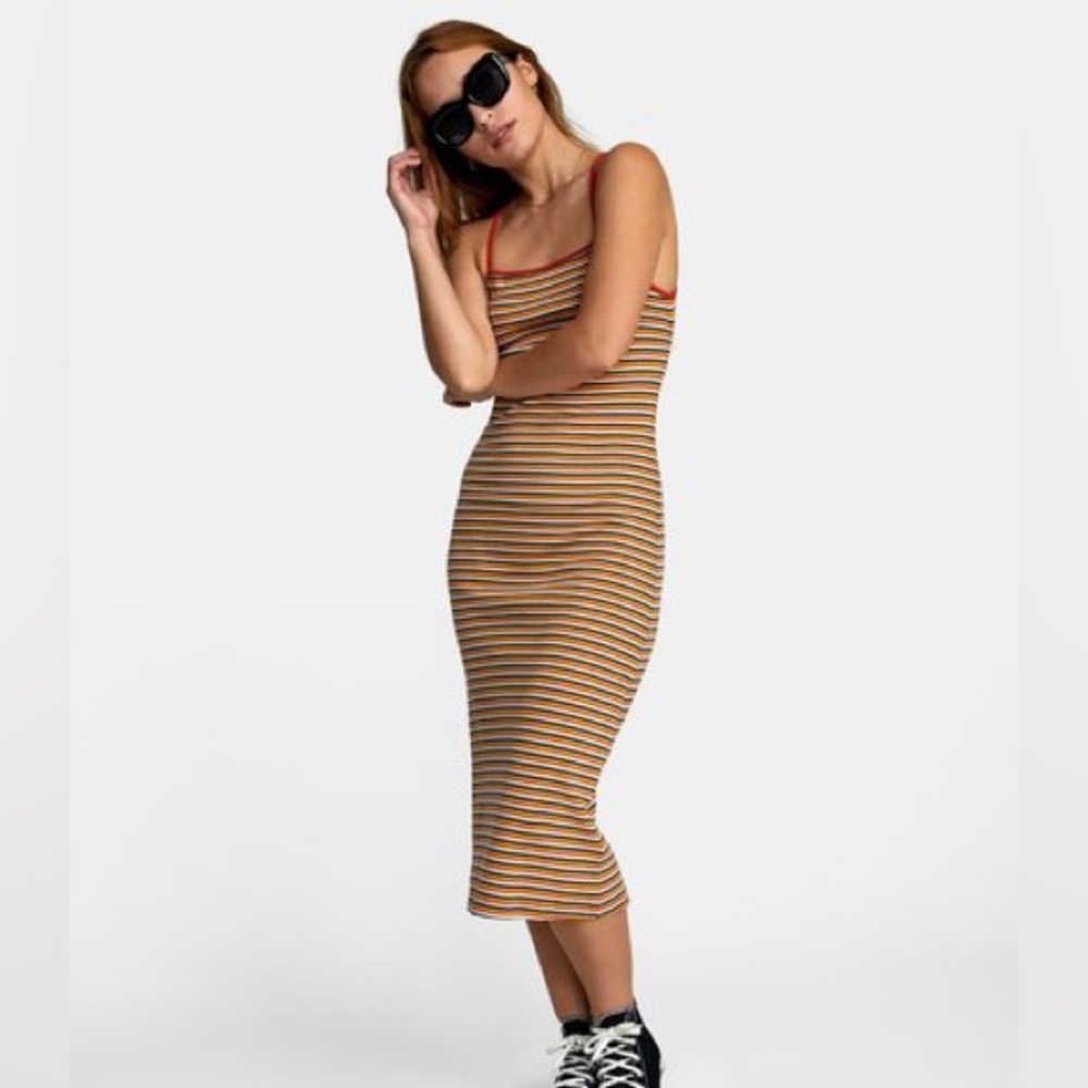NWOT RVCA BIANCA STRIPED MIDI DRESS